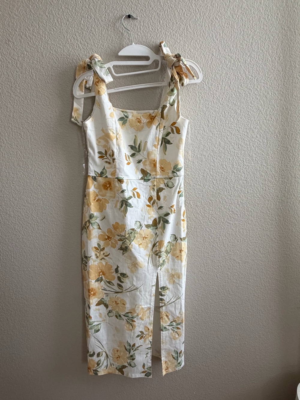 Floral Tie-Shoulder Midi Dress in Yellow